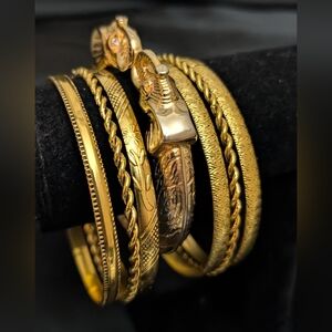 #68. TRENDING! Gold Elephant Bangle Bracelet Set